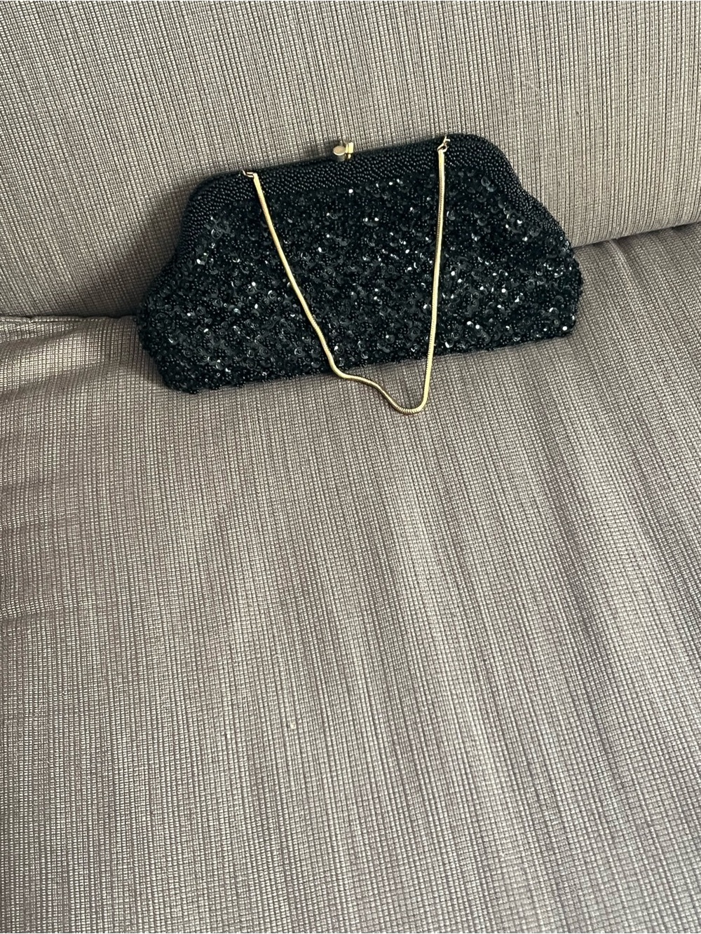 Black Beaded Evening Clutch with Gold Chain